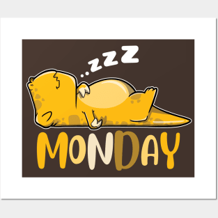 Cute Orange Tired Tyrannosaurus Rex Sleeping and Snoring on A Lovely Monday Posters and Art